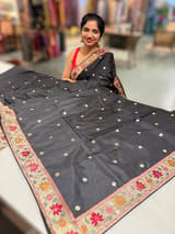 Black Kanchi soft silk saree with pythani and jamdani inspired embroidery SS50133