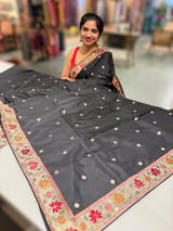 Black Kanchi soft silk saree with pythani and jamdani inspired embroidery SS50133