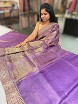Purple kora Muslin Tissue fusion saree SS50206