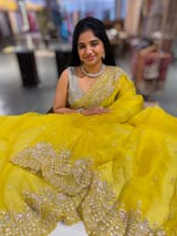 Lemon Yellow Organza Silk Saree with heavy intricate handwork SS50253