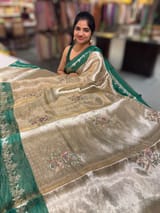 Emerald Green Banarasi Brocade Tissue with embroidery SS50223