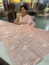 Dusty Pink Organza Saree With Tissue Applique Work