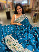 Peacock Blue Pure Mashru Satin Saree with embroidery SS5017