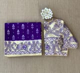 Violet ikkath patola saree with madhubani handpainting