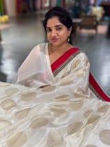 Half white Crepe Silk Polka dot Saree with sabhyasachi Borders & Blouse SS50584
