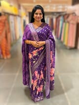 Brinjal georgette sequence saree with statement floral print SS5049