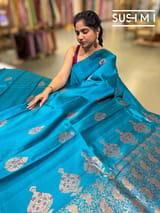 Peacock Blue Banarasi Handloom Dupion Rawsilk Saree : S62F101