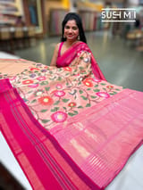 Nude Pink Tissue Gorgette Fusion Saree with vidarbha Borders SS50227