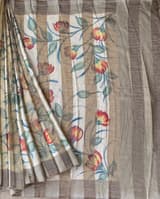 Mul silk handpainted Saree with tissue stripes