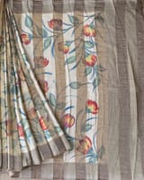 Mul silk handpainted Saree with tissue stripes