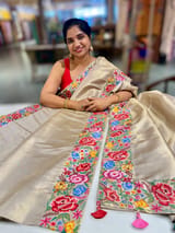 Beigish Taupe Green Kanchi Brocade Tissue Saree with Petite Point Embroidered Border SS50141