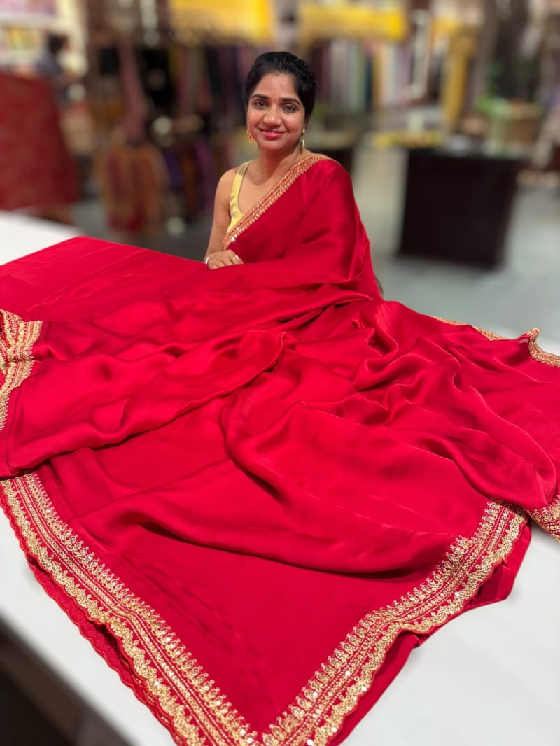 Red Satin Saree