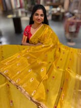 Yellow Gold Handloom Banarasi Tissue with meenakari sona rupa flower motifs
