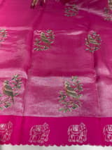 Rani pink Premium Handloom Designer Tissue saree with exquisite embroidery