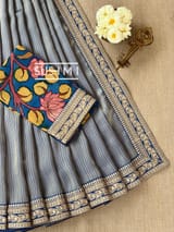 Royal Blue Banarasi tonchoi with pen kalamkari Blouse : D62F018