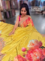 Mustard Yellow Designer Crepe Silk Saree : D62F032