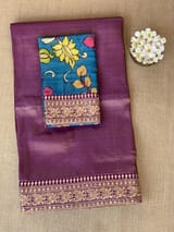 Purple kora Muslin Tissue fusion saree SS50206