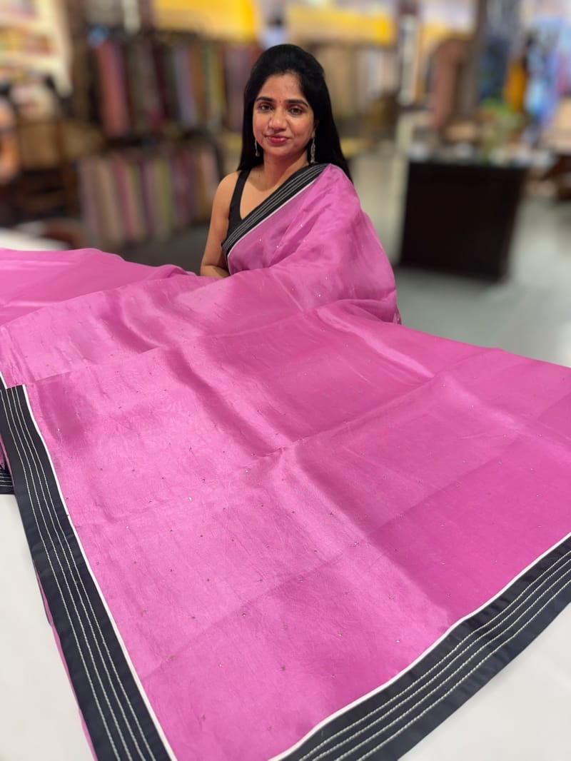 Rose Pink Organza Saree with embroidered blouse SS50273