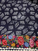 Midnight Blue Pure Gajji Silk Rai bandhej Saree with petite point embroidery