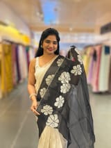 silver Banarasi Tissue saree with organza applique work border