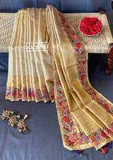 Gold Kanjeevaram Tissue Sareewith petite point embroidery : D62F087