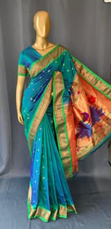 Peacock Blue Pure handloom yeola pythani Saree