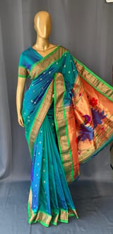Peacock Blue Pure handloom yeola pythani Saree