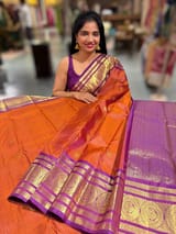 Rust Orange & Purple Combo Vintage Checks Kanjeevaram Saree SS50157