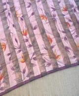 Peach pink Mul silk tissue stripes handloom saree with handpainting