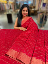 Red Dhupion Raw Silk Saree with Gharchola bandhini blouse