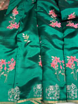 Emerald Green Banarasi Silk Saree with petite point embroidery