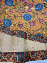 Champagne beige Silk kota and pen kalamkari fusion saree with pita emb