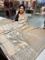 Olive Designer Banarasi Munga Tissue Saree with pichwai weaving