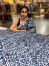 Kareena Kapoor Inspired Indigo Pure Organza Printed Saree with Handwork border and Blouse SS50313