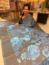 Elephant Grey Printed Tussar Tissue Saree. SS50450