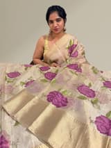 Water Gold tissue saree with embroidery