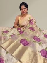 Water Gold tissue saree with embroidery