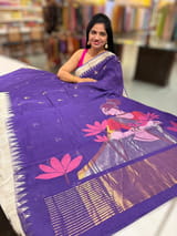 Violet Pure  handloom Ponduru Khadi jamdani Saree with designer pallu SS50364