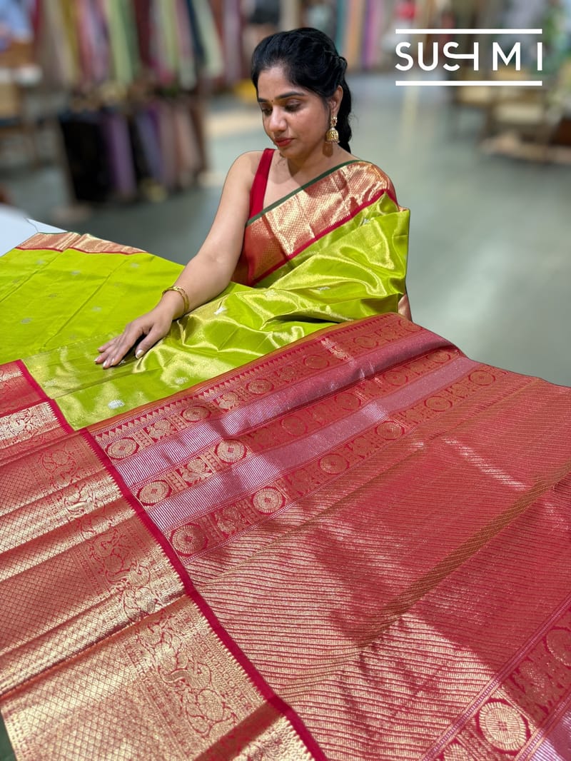 Parrot Green Tissue Vintage Kanjeevaram : S62F122