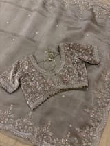 Greyish silver Crush Tissue handwork Saree SS50245