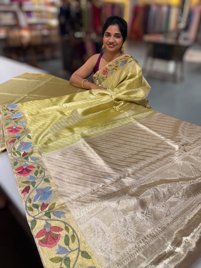 Apple Green Kanchi Tissue Brocade Saree With jamdani inspired embroidery SS50203