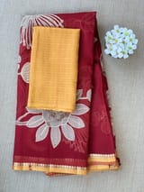 Maroon Designer Organza with Tissue applique work