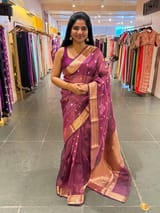 Wine Banarasi handloom tissue saree