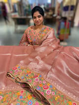 Dusty Pink Tissue Stripes Saree with petite point Embroidered tissue border and blouse . SS50423