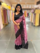 Rose Pink & Black Ombre Dyed Pure Organza handwork saree SS50286
