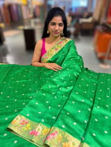 Parrot Green Raw Silk Saree with Pythani inspired Embroidery