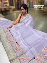 Lilac Organza Banarasi Fusion Saree with Bird Appliqué