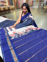 Midnight Blue designer Printed Kanjeevaram Silk Saree