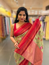 Light Olive Tissue Gorgette Fusion Saree with vidarbha Borders SS50226