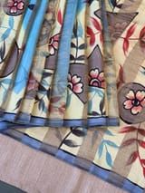 Mul silk tissue stripes handloom saree with handpainting